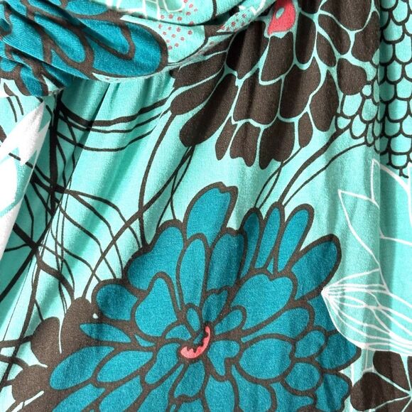 Tommy Bahama L soft double V-neck aqua multi modern floral top - Picture 6 of 8